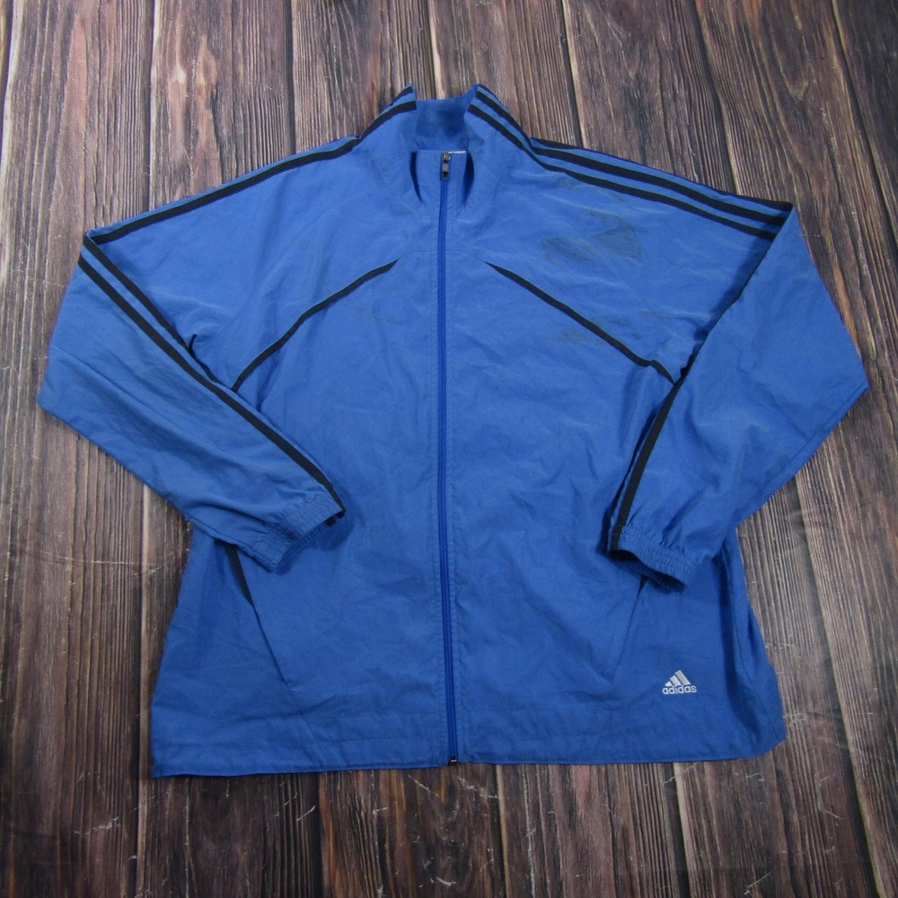 Adidas Jacket Mens XL Blue Track Jacket Full Zip Lined Lightweight Pockets‎